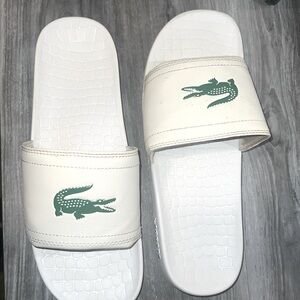 White Lacoste Slides